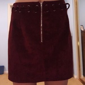 mini velvet burgundy skirt